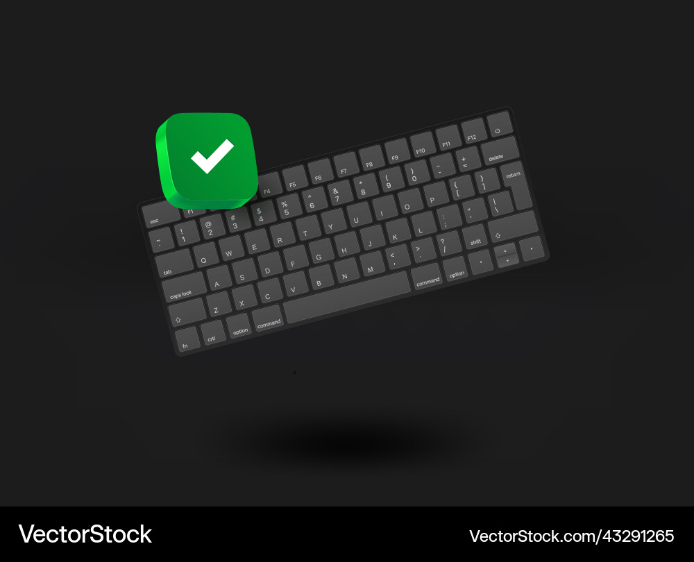Compact computer keyboard with checkmark icon 3d Vector Image