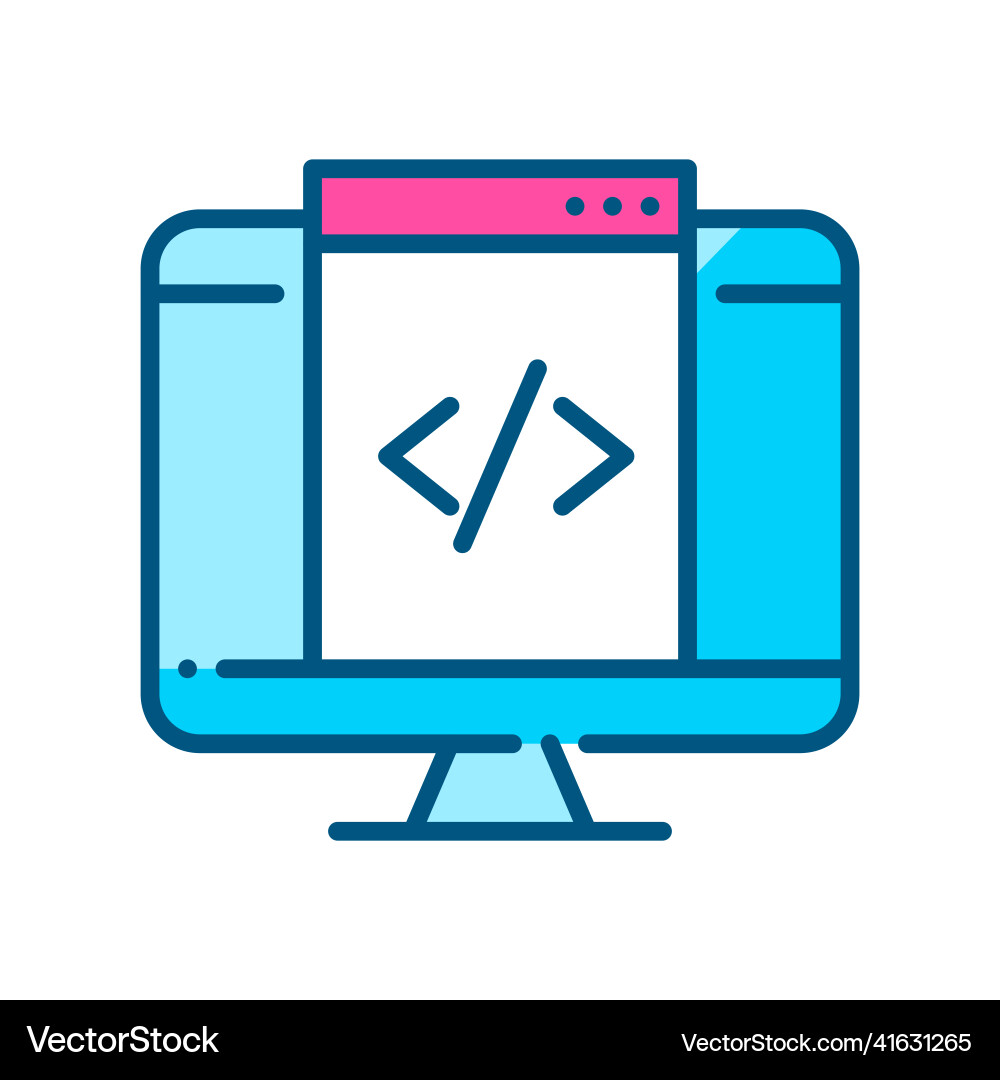 Html web page coding on computer monitor pixel Html web page coding on computer monitor pixel vector image