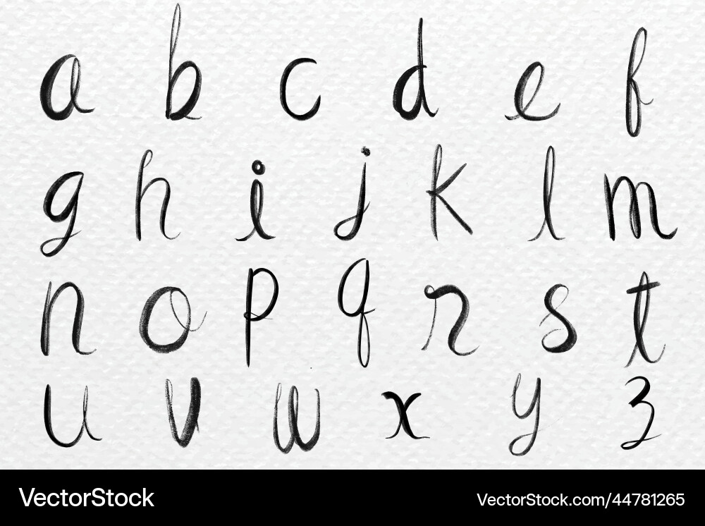 Lowercase alphabet set cursive calligraphy font vector image