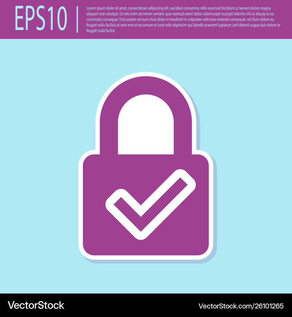 Retro purple open padlock and check mark icon Vector Image