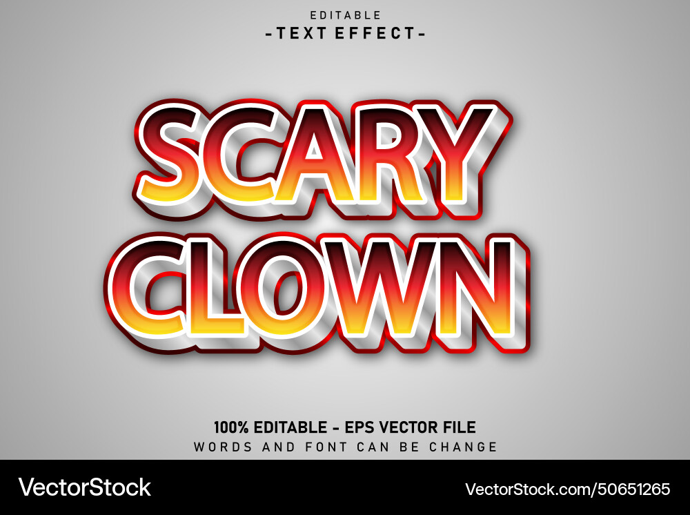 Scary clown editable text effect 3 d emboss style Vector Image