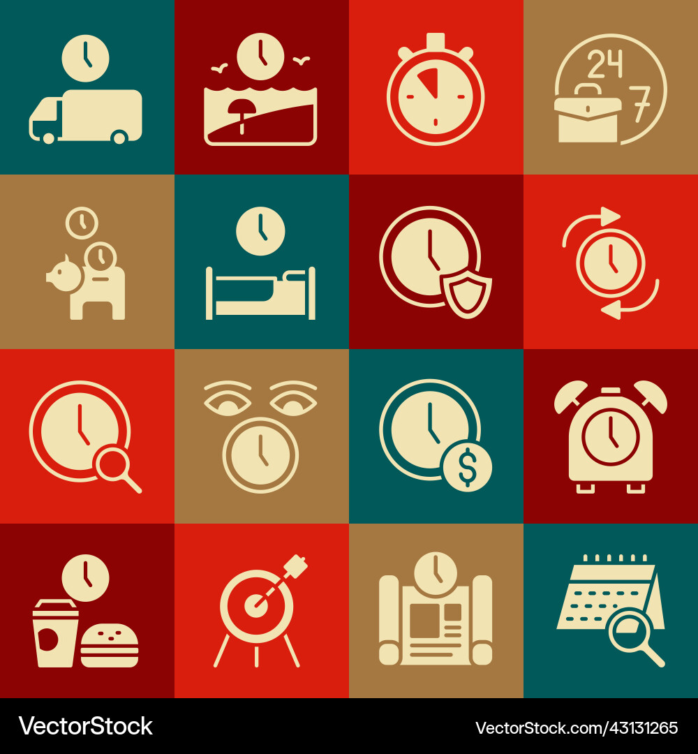 Set calendar search alarm clock with arrow Set calendar search alarm clock with arrow vector image