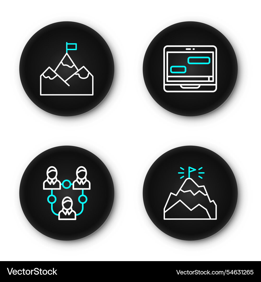 Set line mountains with flag project team base Set line mountains with flag project team base vector image