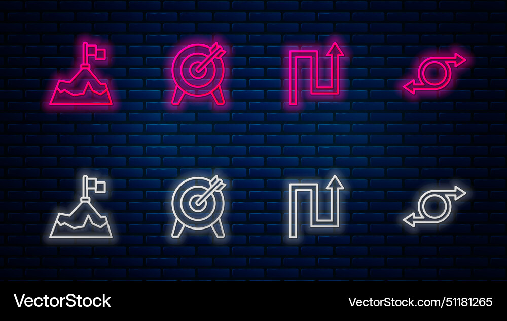 Set line target arrow mountains with flag Vector Image
