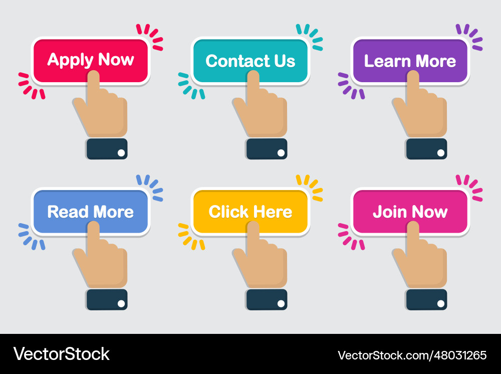 Set of hand click on buttons in a flat design vector image