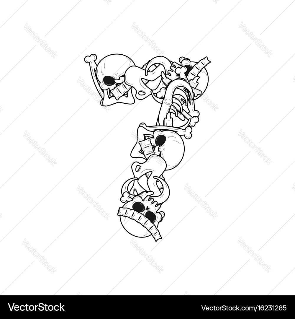 Seven Number Skeleton Font vector image