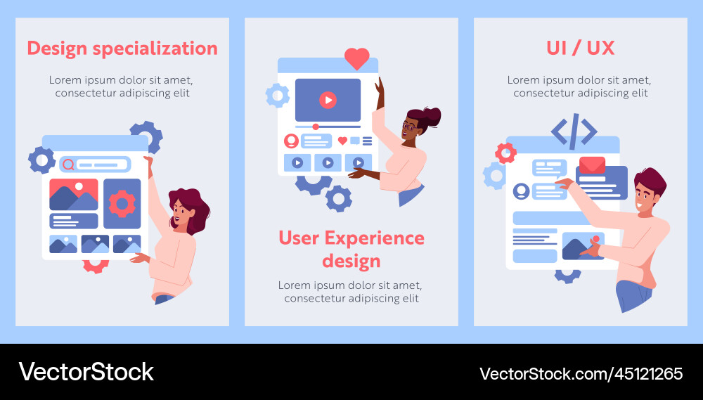 Ui ux designer characters develop website Ui ux designer characters develop website vector image