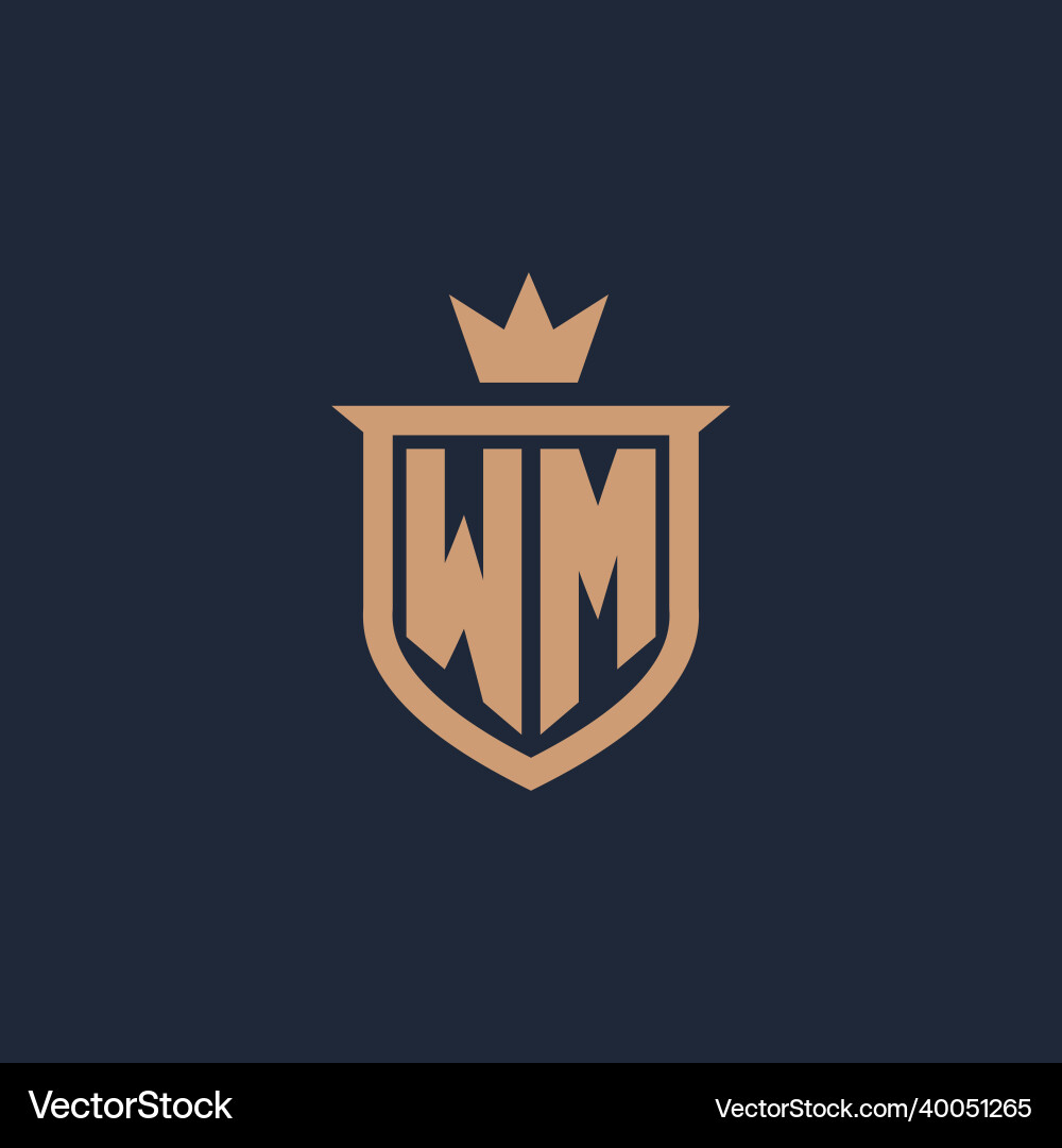 Wm monogram initial logo with shield and crown Vector Image