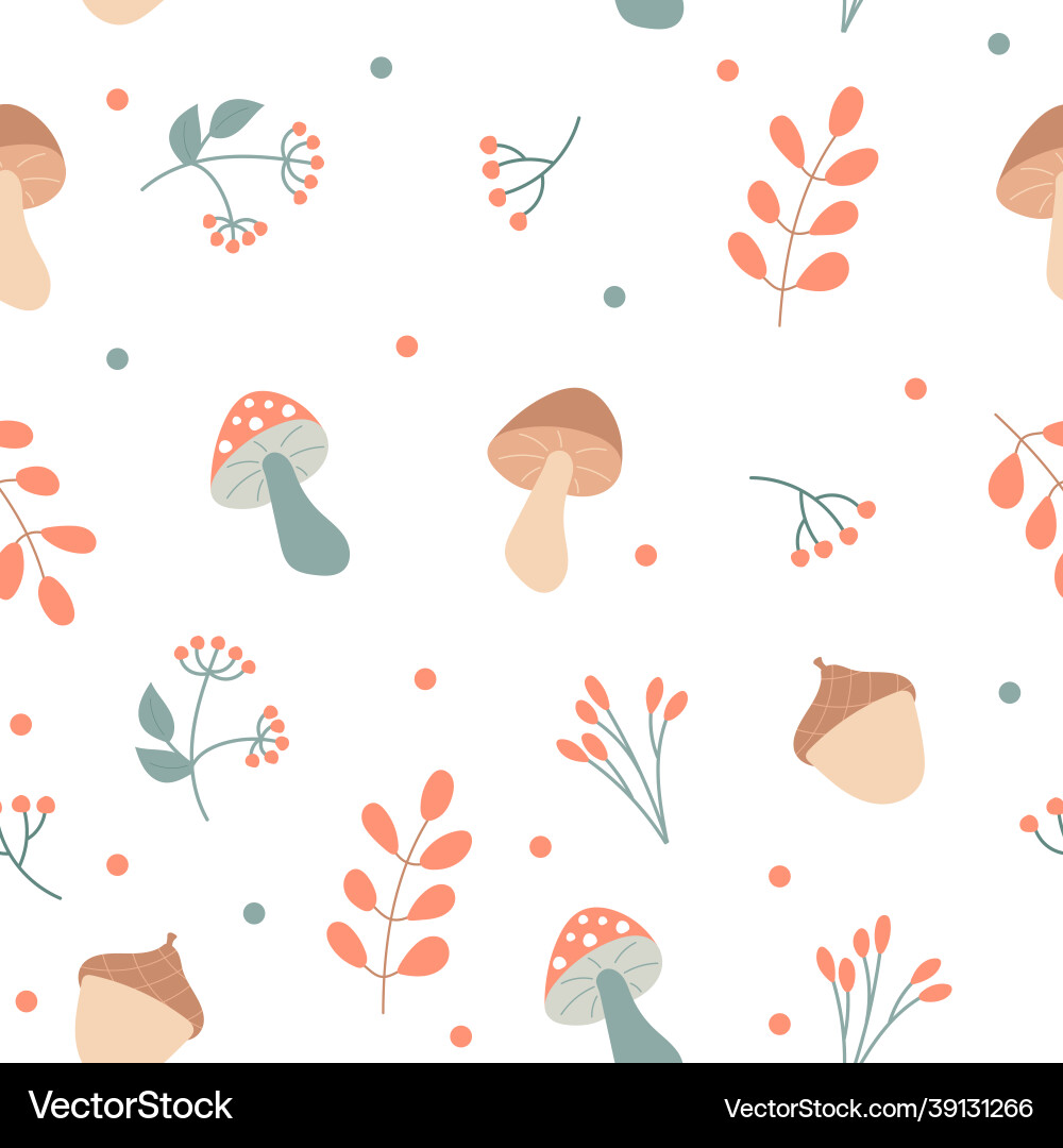 Autumn elements - mushrooms and plants Vector Image