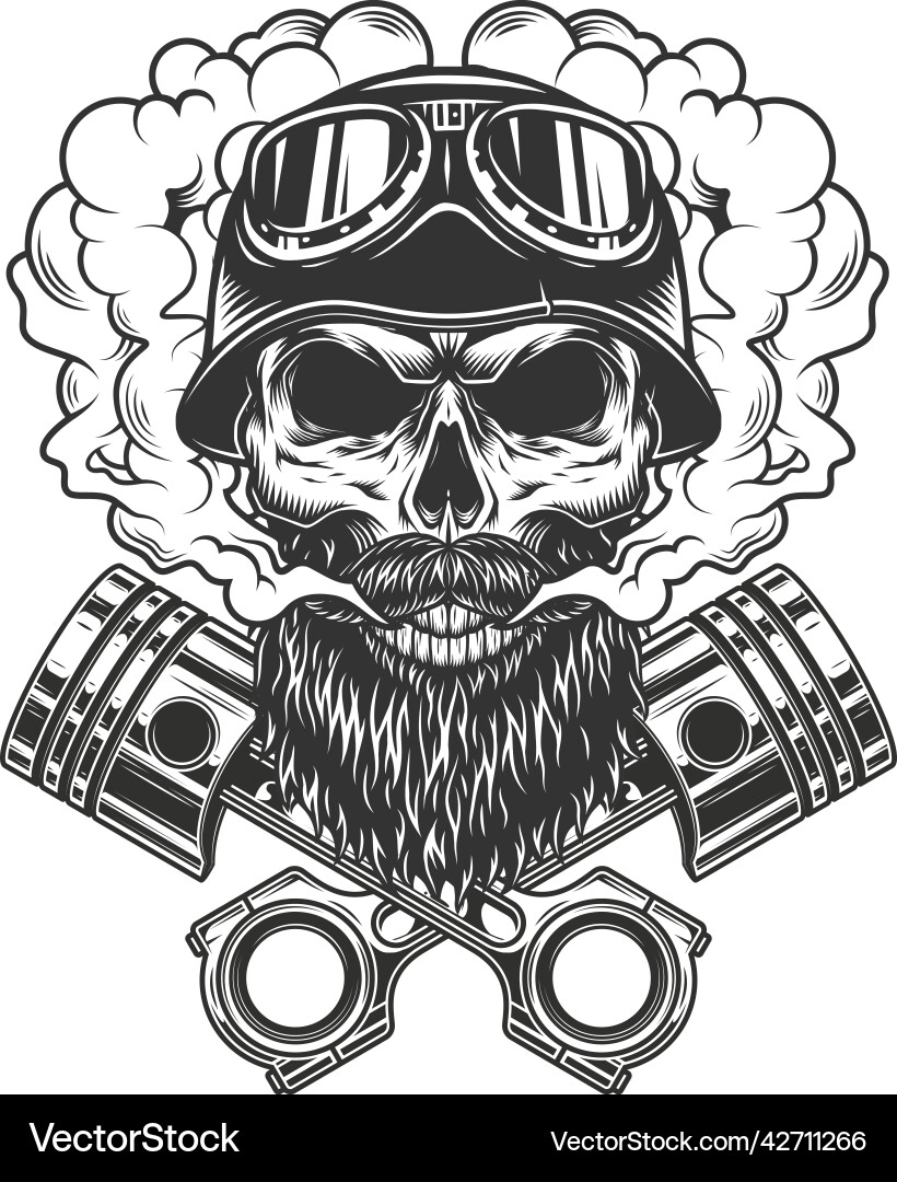 Bearded and mustached biker skull Vector Image