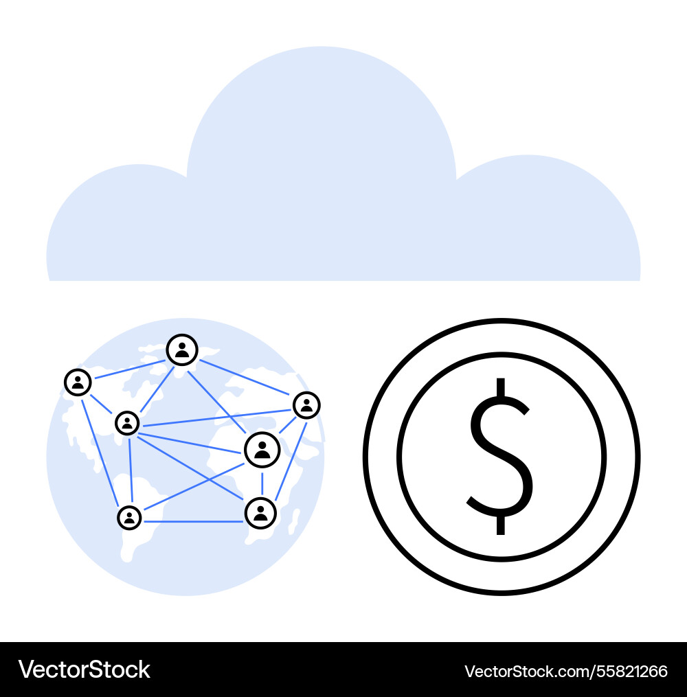 Global cloud networking and digital currency Global cloud networking and digital currency vector image