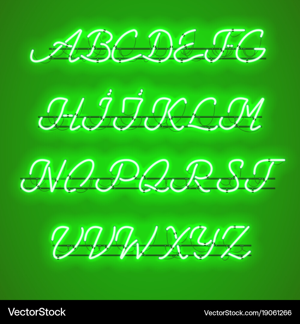 Glowing green neon uppercase script font vector image