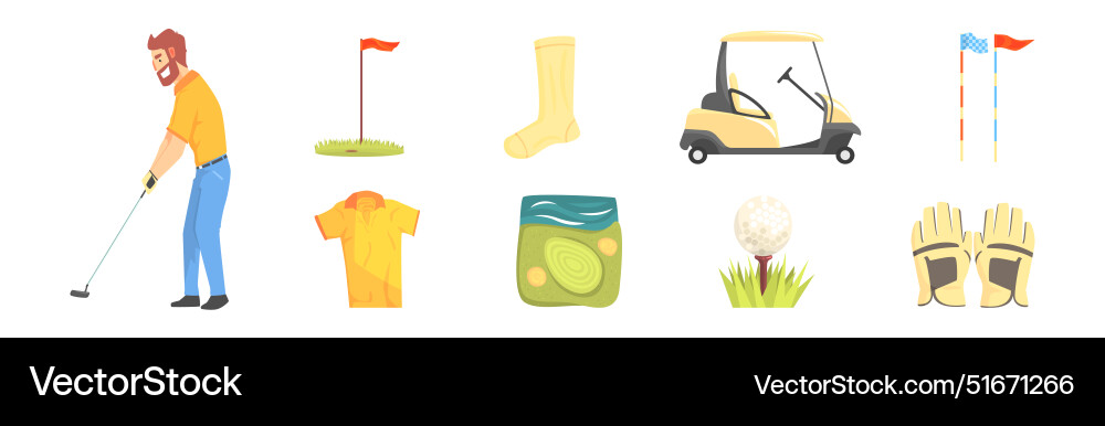 Golf playing game object and element set Vector Image