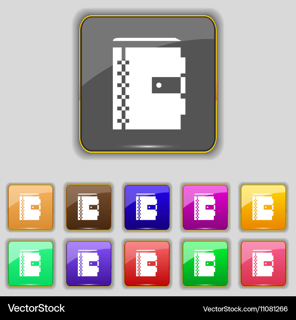 Notebook icon sign set with eleven colored buttons Vector Image