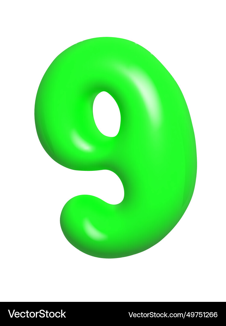 Number 9 green nine arabic numerals cartoon 3d Number 9 green nine arabic numerals cartoon 3d vector image
