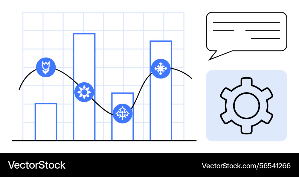 Seasonal data analysis with bar graph and line Seasonal data analysis with bar graph and line vector image