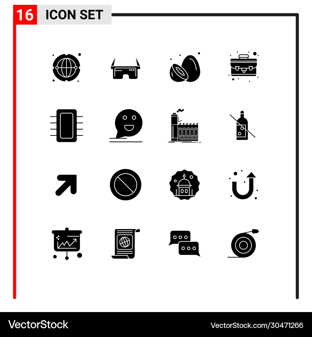 Set 16 solid glyphs on grid for computers Vector Image