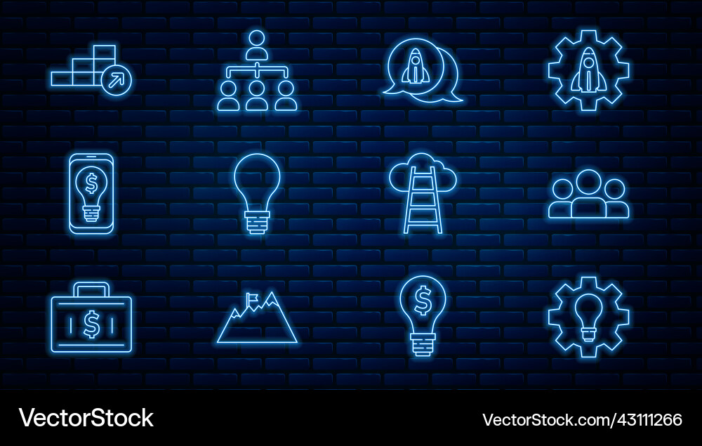 Set line light bulb and gear users group startup Set line light bulb and gear users group startup vector image