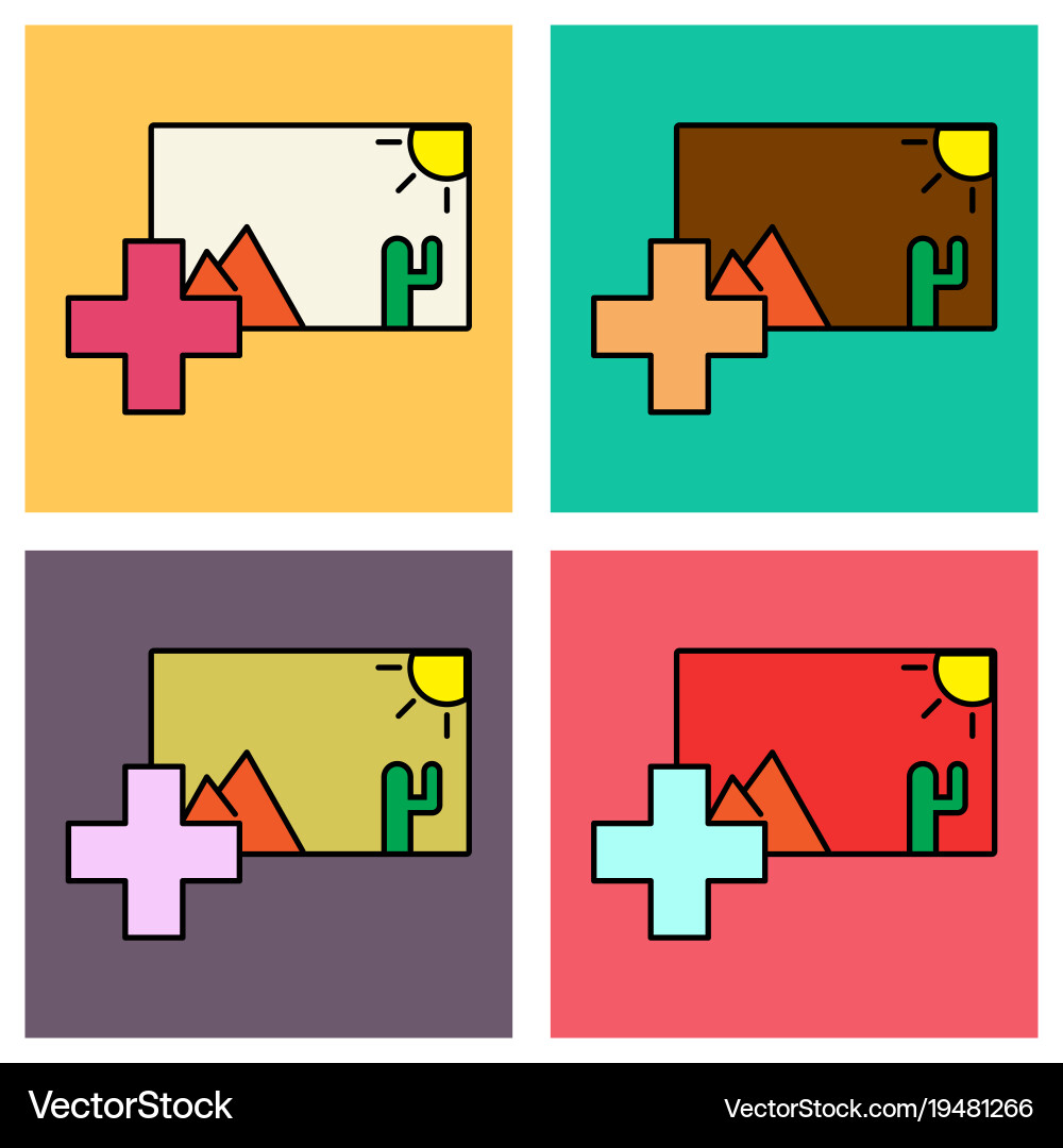Set of upload image white flat icon on color vector image