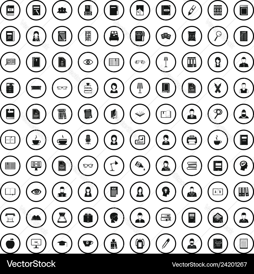 100 reader icons set simple style 100 reader icons set simple style vector image