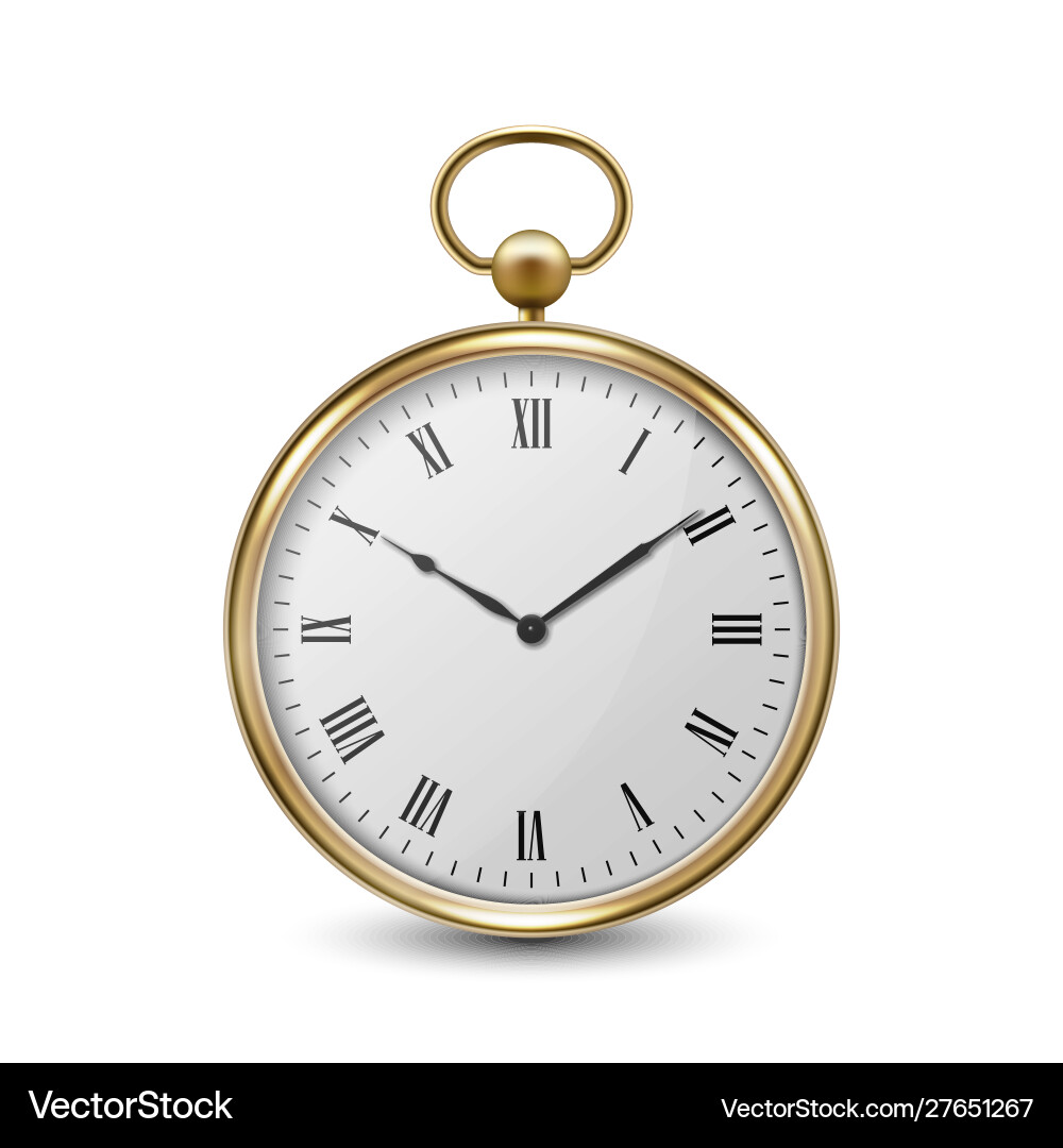 3d realistic metal golden old vintage pocket watch 3d realistic metal golden old vintage pocket watch vector image