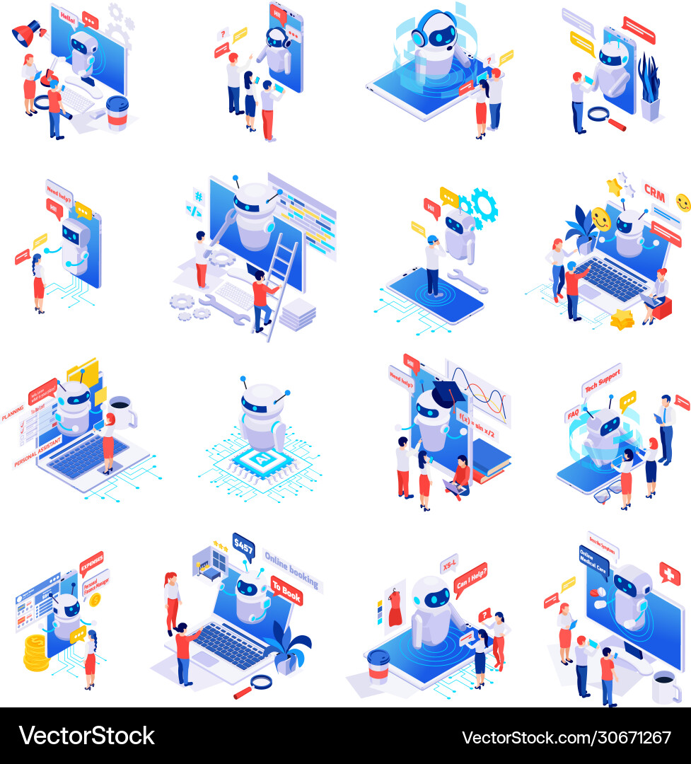 Chatbot Messenger isometric set Vektorbild