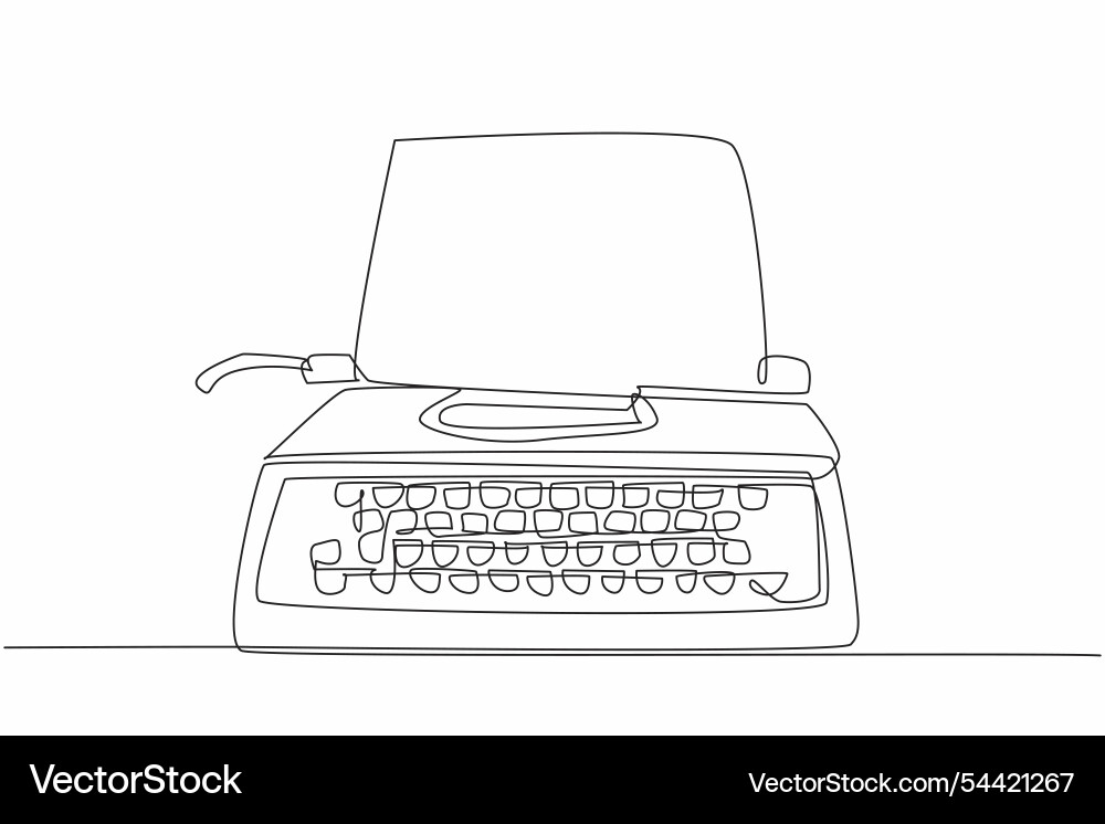 Continuous one line drawing typewriter with paper Continuous one line drawing typewriter with paper vector image