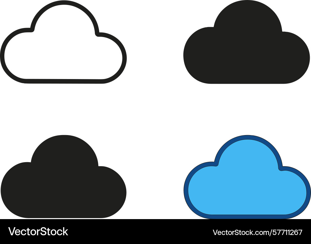 Four cloud icons in different styles display Four cloud icons in different styles display vector image