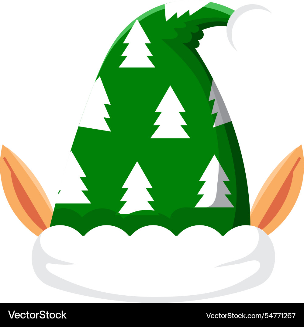 Green christmas elf hat with white trees Green christmas elf hat with white trees vector image