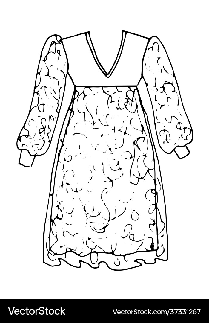 Hand gezeichnete Skizze kurzes Kleid mit Spitze einfach Hand gezeichnete Skizze kurzes Kleid mit Spitze einfach vektorbild