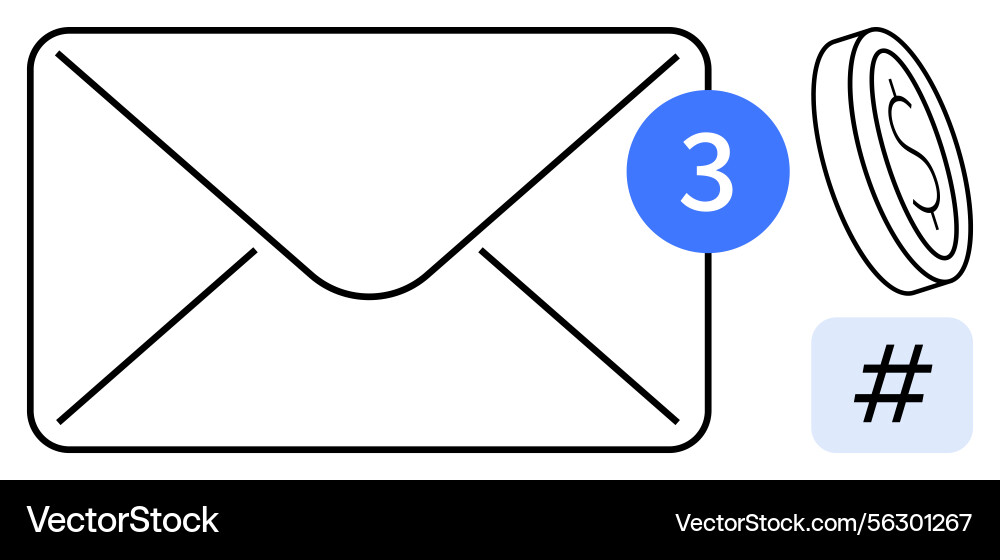 New mail notification with coin and metadata tag New mail notification with coin and metadata tag vector image