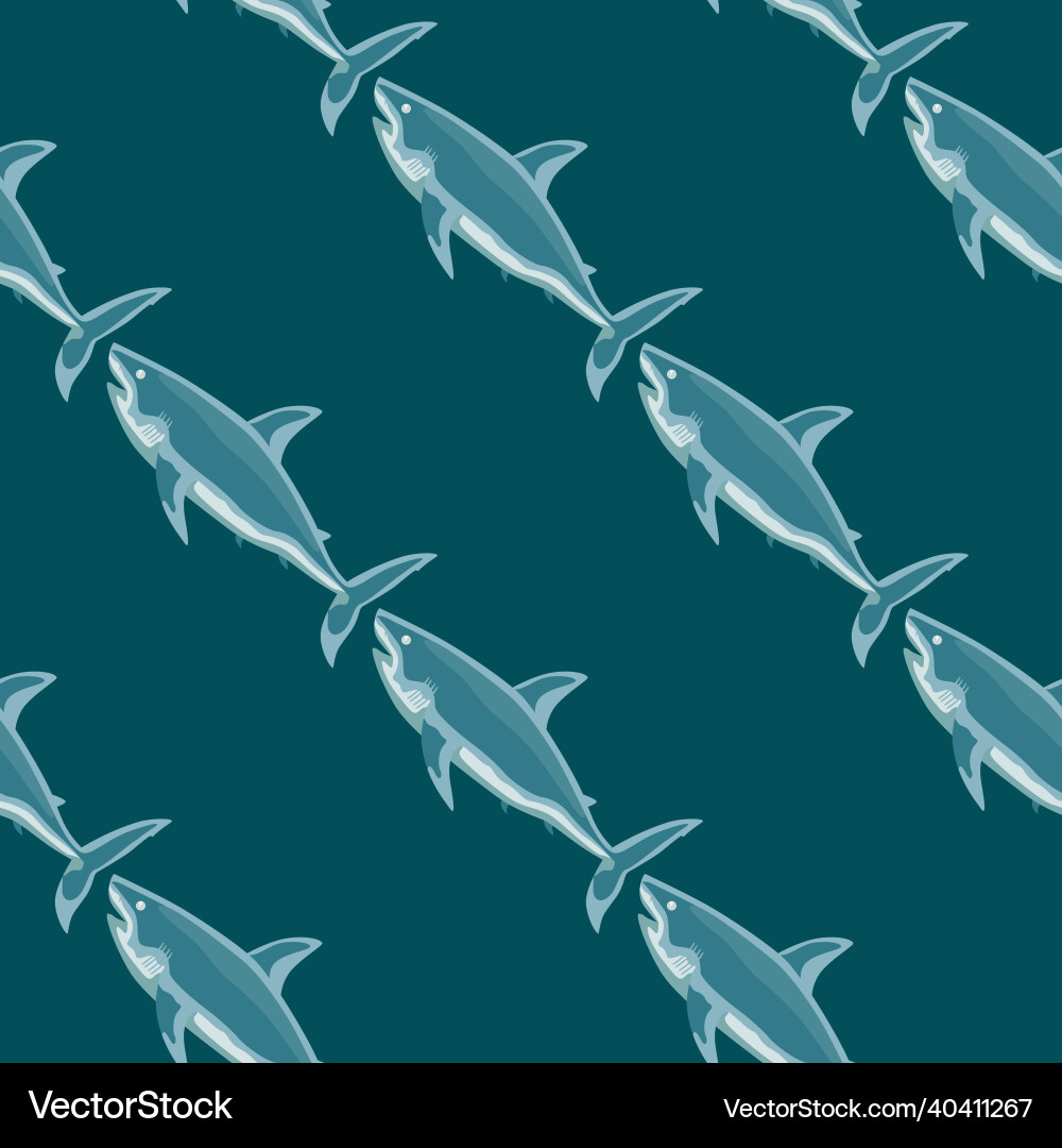 Seamless pattern shark on teal background texture Seamless pattern shark on teal background texture vector image