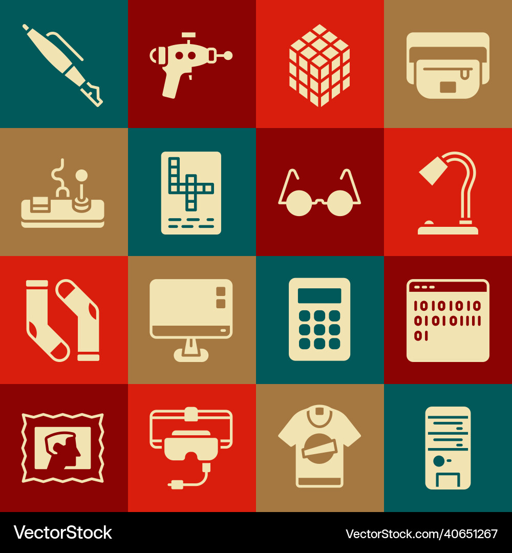 Set computer binary code table lamp rubik cube vector image