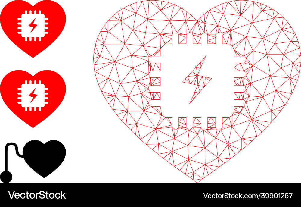 Web mesh heart pacemaker icon Web mesh heart pacemaker icon vector image