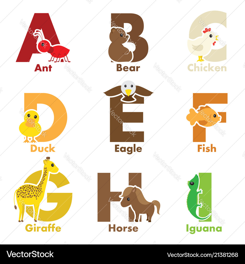 Alphabet Animals – A to I Vector Image