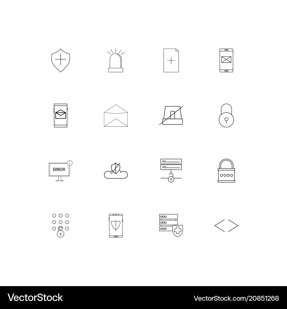 Cyber security linear thin icons set outlined vector image