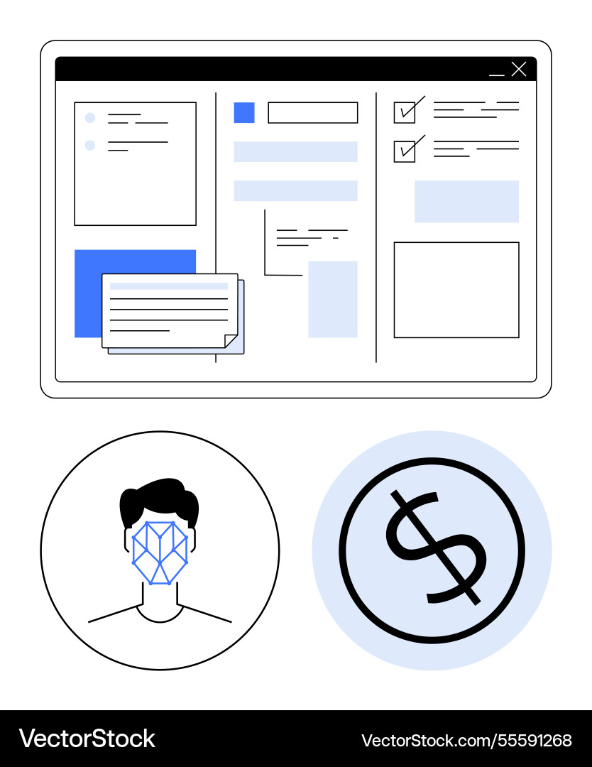 Digital dashboard with tasks facial recognition Digital dashboard with tasks facial recognition vector image