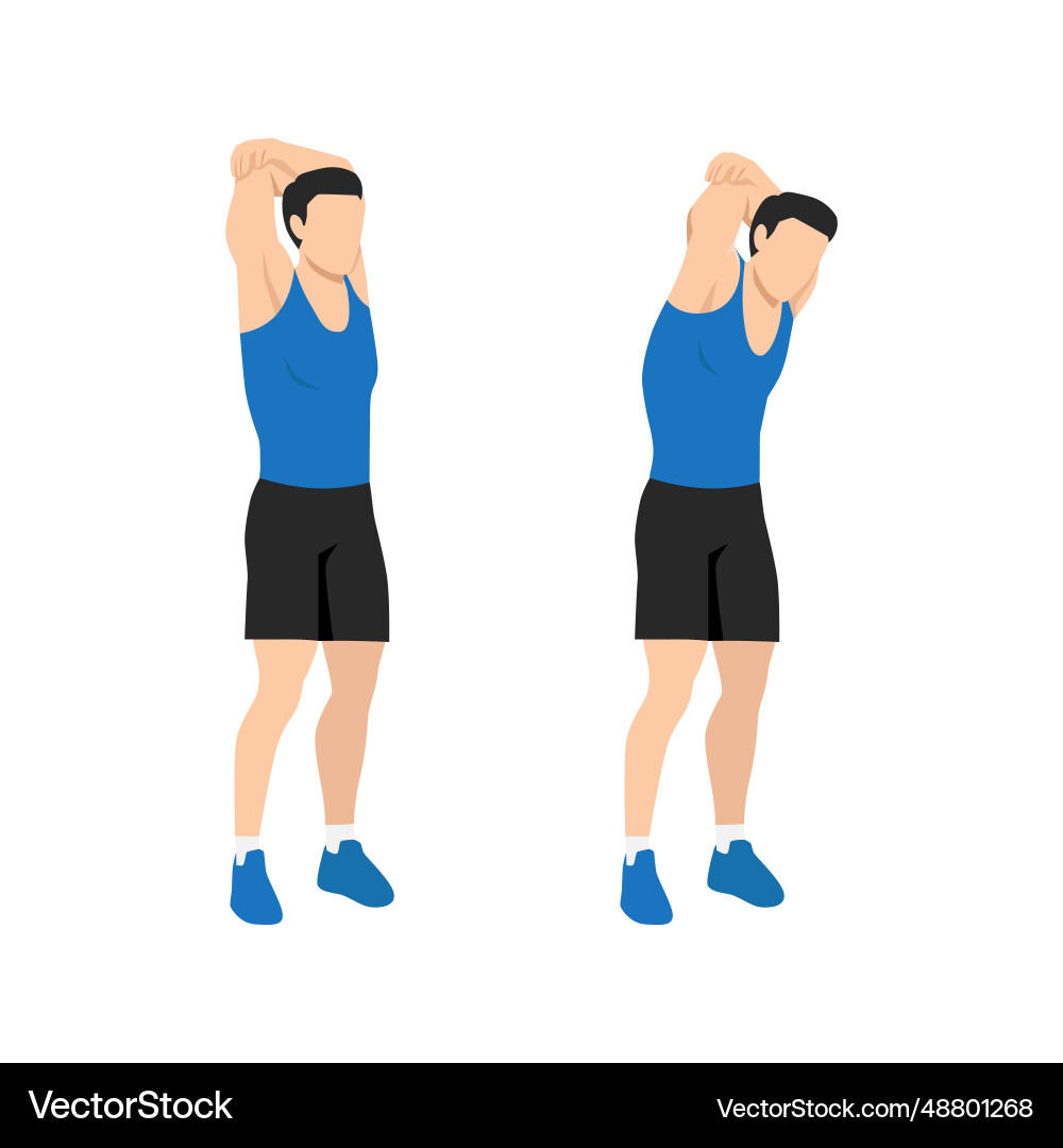 Man doing standing reach up back rotation stretch Man doing standing reach up back rotation stretch vector image