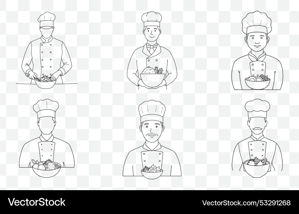 Print chef salad line art set for professio Vector Image