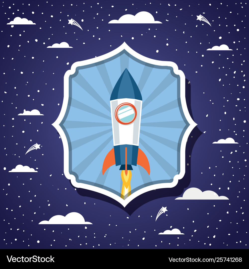 Rocket over clouds and pointed background design vector image