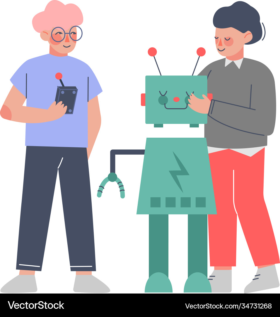 Schüler Montage und Programmierung Roboter Schüler Montage und Programmierung Roboter vektorbild
