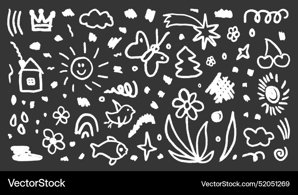 Collection of hand drawn white charcoal doodle Collection of hand drawn white charcoal doodle vector image