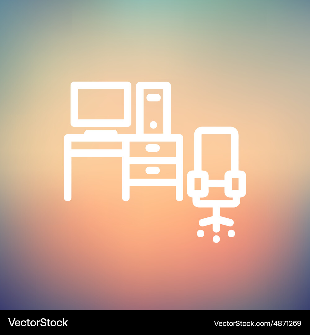 Computer set with table and chair thin line icon vector image