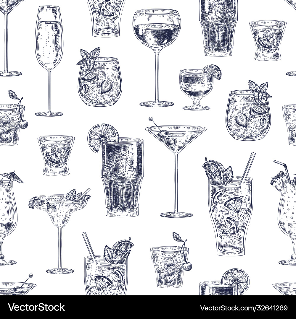 Hand-Drawn Cocktail Muster Vektorbild