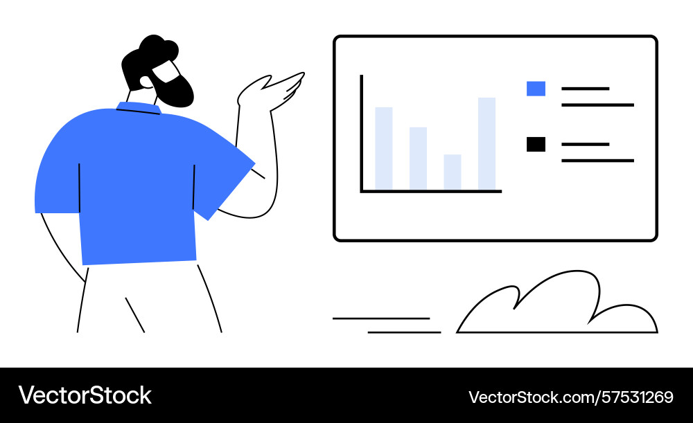Man presenting data analysis with graph and chart vector image