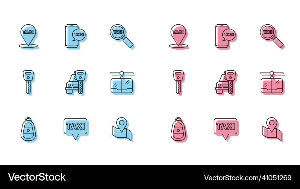 Set line car key with remote map pointer taxi Set line car key with remote map pointer taxi vector image
