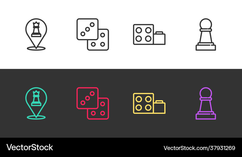 Set line chess game dice toy building block Set line chess game dice toy building block vector image