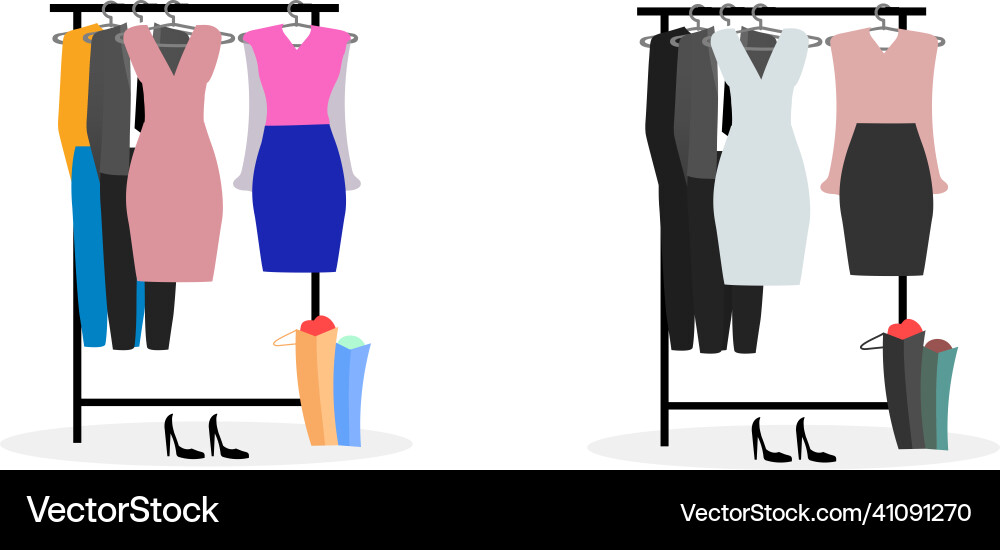 Clothes racks flat color objects set vector image