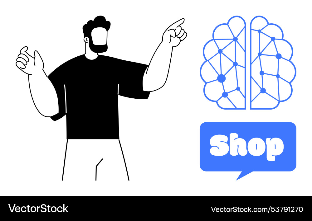Man pointing to digital brain with shop bubble Man pointing to digital brain with shop bubble vector image