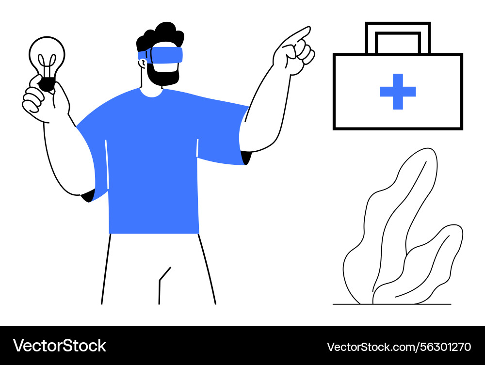 Man using vr headset with light bulb idea Man using vr headset with light bulb idea vector image